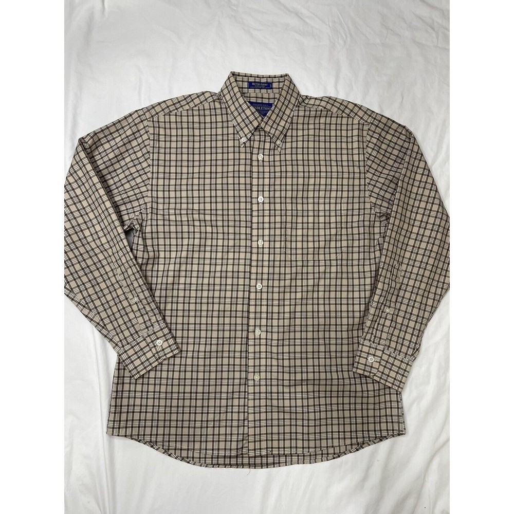 Pendleton Metro Shirt Brown Plaid Long Sleeve Button Men M - Wrinkle Resistant